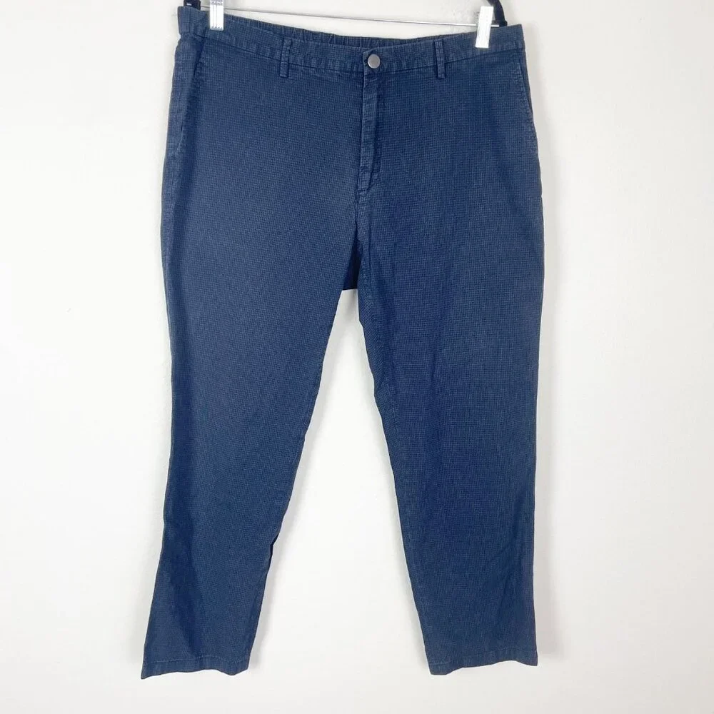 Massimo Dutti Men's 38X28 Cropped Navy Blue Micro Plaid Trouser Pants Careerwear